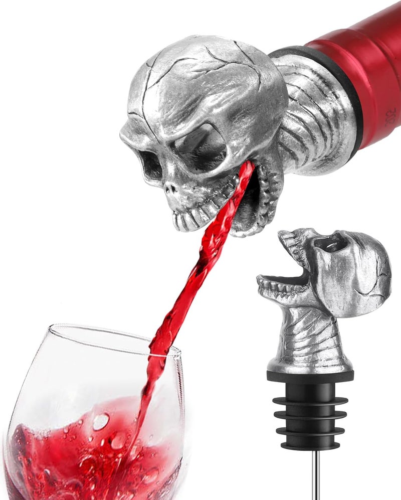 sodknow Skull Wine Pourer Spout for Bottles, Skeleton Head Liquor Pourer Stopper for Halloween Party, Gothic Bar Accessories for Wine Whiskey Spirits, No Drip Wine Dispenser Fits Most Standard Bottle Necks - Image 1